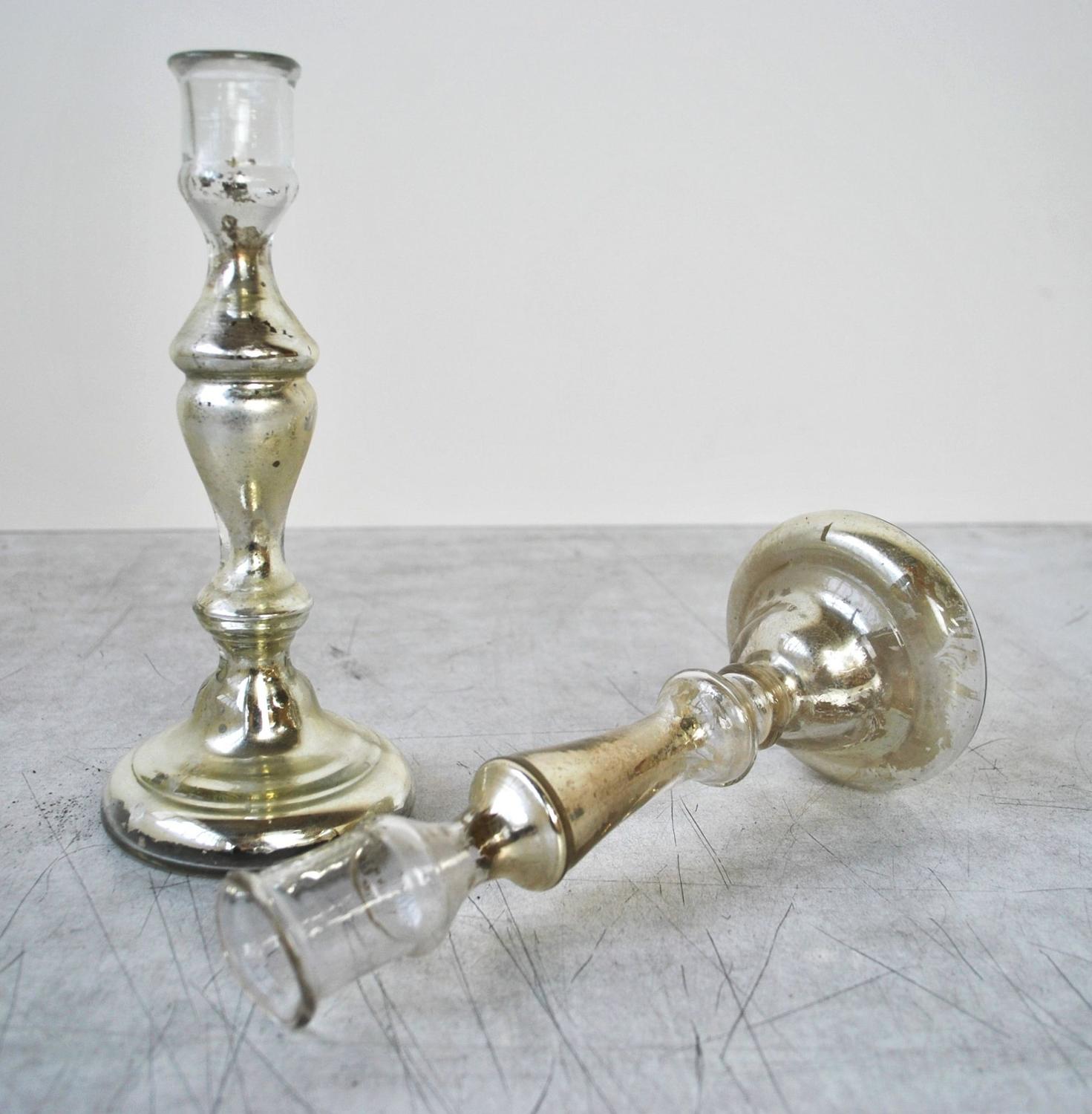 Mid 19th Century French Mercury Glass Candlesticks