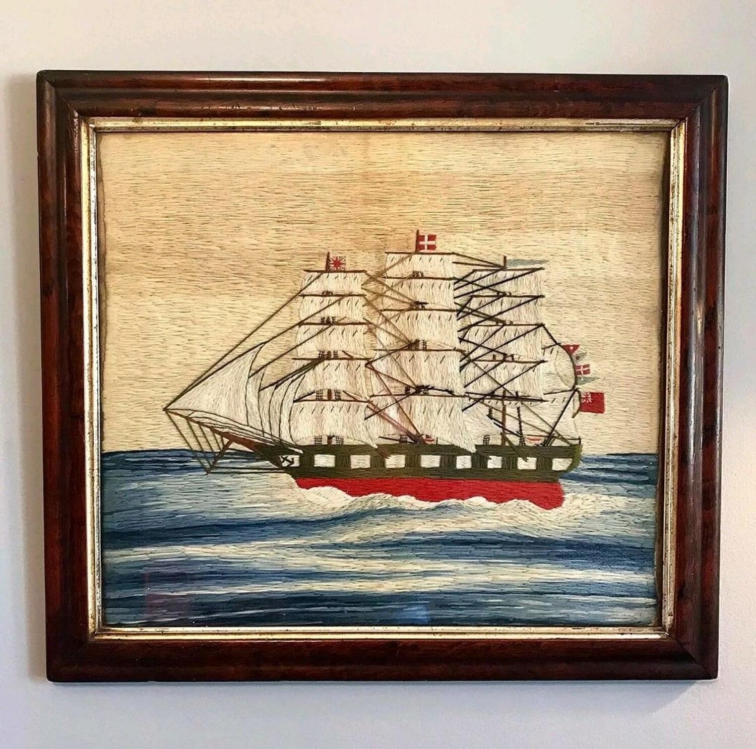 Mid 19th Century Sailors Woolwork Picture