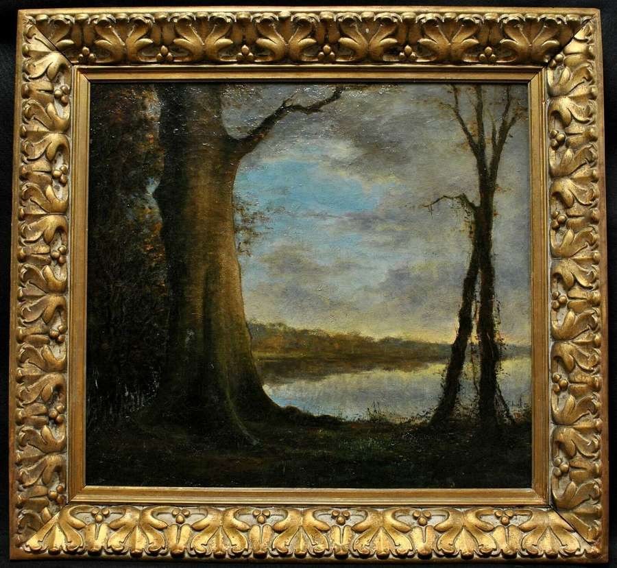 LARGE 19th CENTURY BARBIZON WOODED LANDSCAPE FRENCH OIL PAINTING