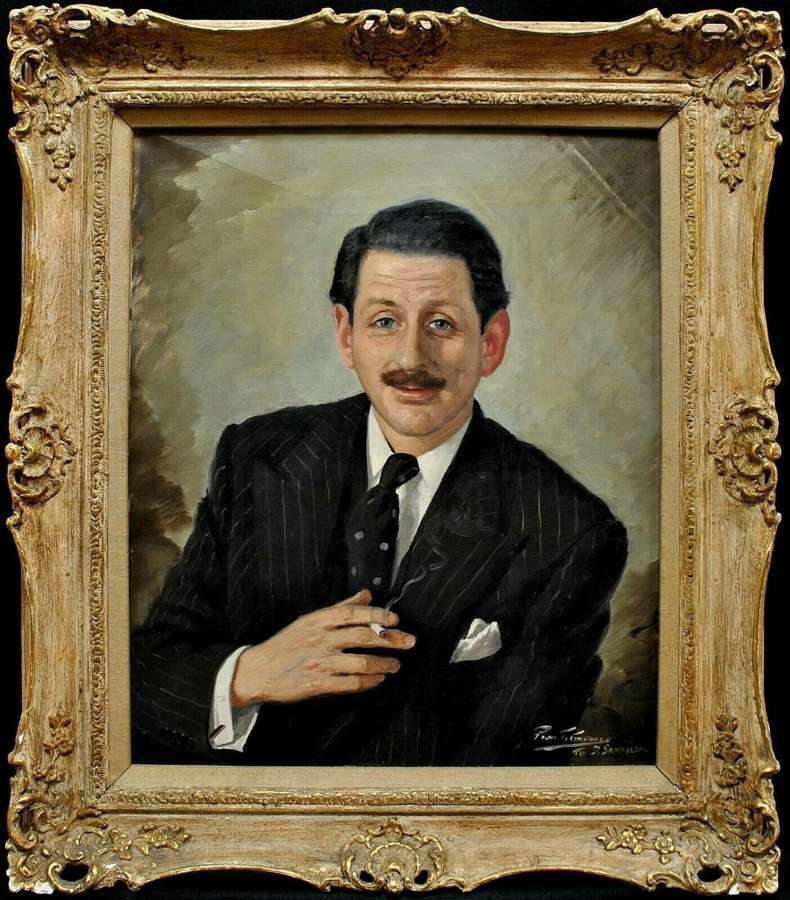 LARGE OIL ON CANVAS PORTRAIT OF GENTLEMAN SMOKING PAINTING