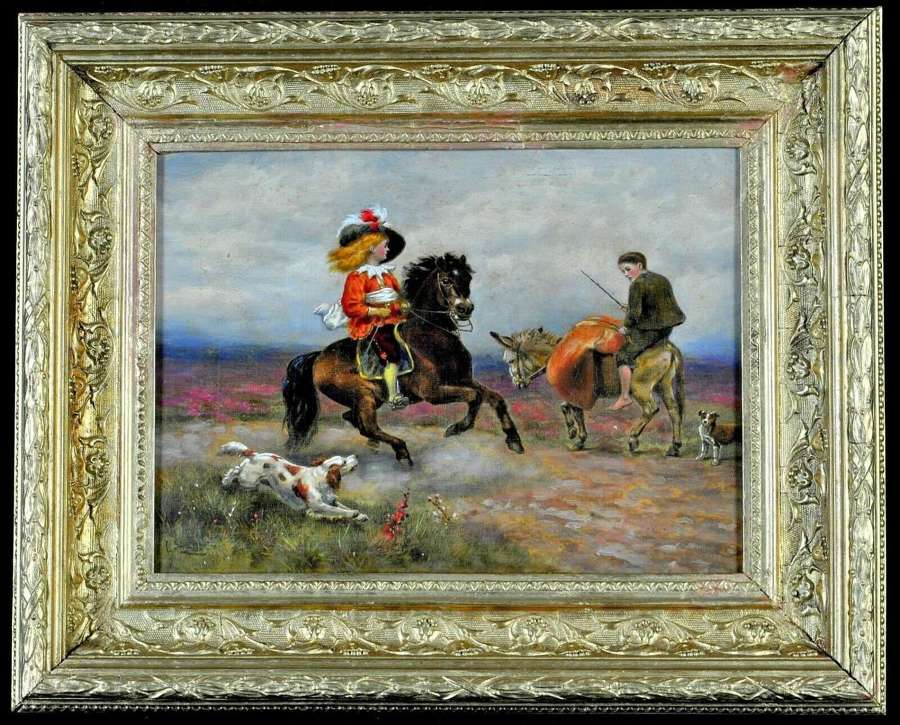 WILLIAM SHAYER (1811-1892) BOYS WITH HORSE DONKEY & DOGS PAINTING