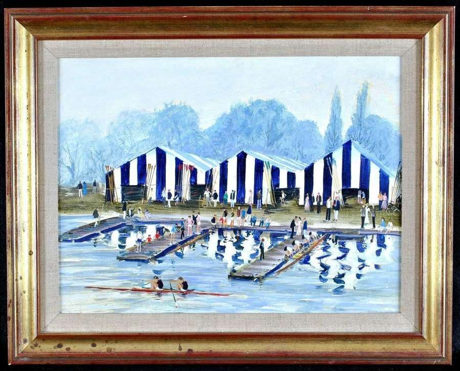 English School (20th Century) A Busy Rowing Regatta, Oil on Panel