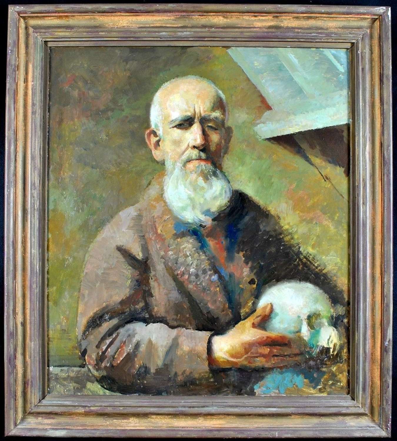Lionel Ellis (1903-1988) Self Portrait with Skull, Oil on Board