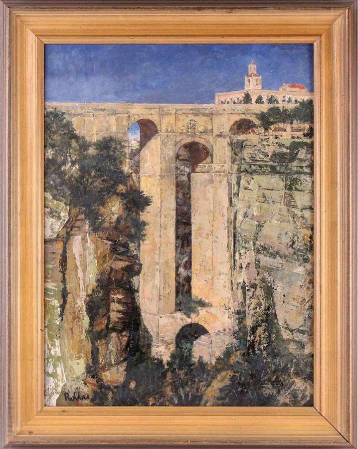 Edward Pullee (1907-2002) The Bridge at Ronda, Oil on Panel