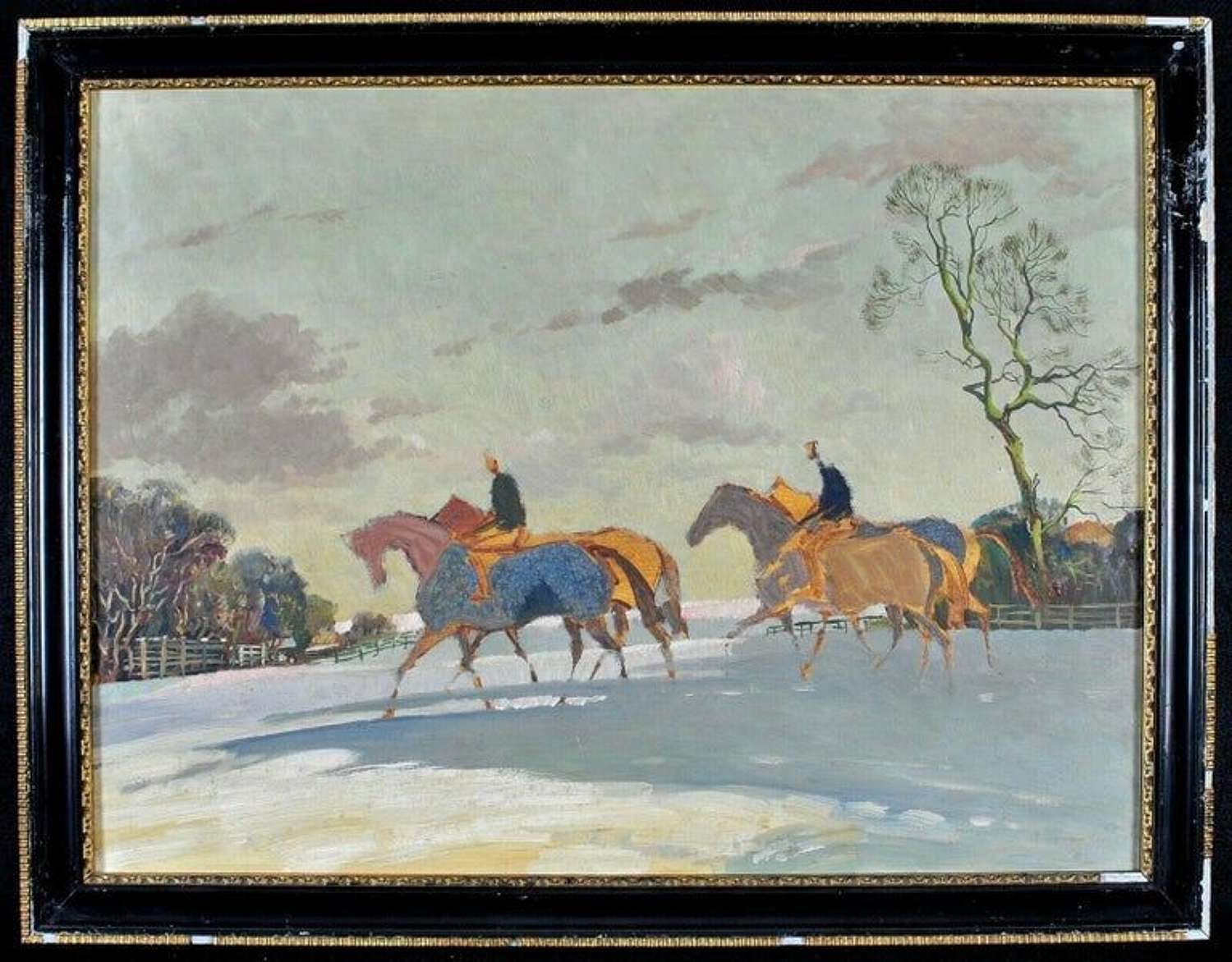 English School (Mid 20th century) Horses in Winter, Oil on Board
