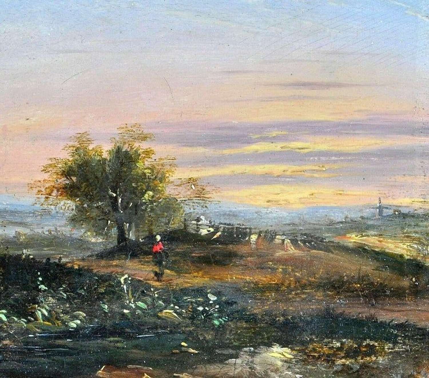 English School (19th century) Traveller in a Landscape, Oil on Panel