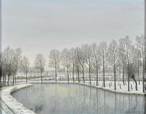 Belgian School (20th Century) ''Winter River Landscape''
