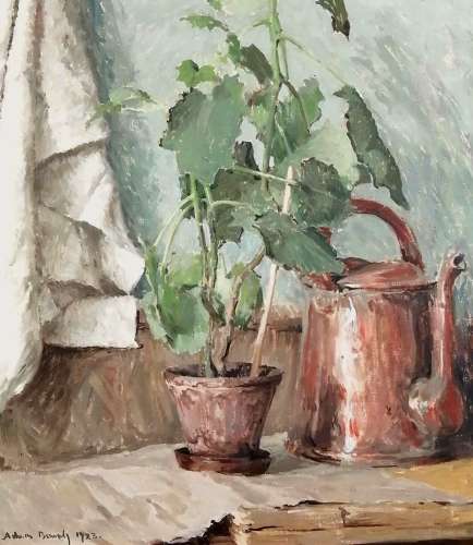 French School (20th Century) ''Still Life with Plant & Kettle''