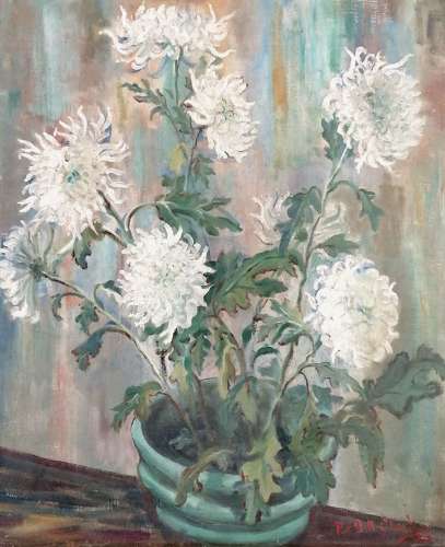 Patricia Fell-Clark (1914-2001) ''Chrysanthemums in a Green Pot''