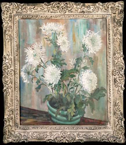 Patricia Fell-Clark (1914-2001) ''Chrysanthemums in a Green Pot''