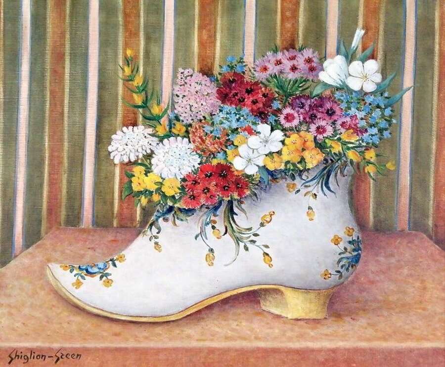 Ghiglion-Green, Maurice (1913-1989) Sabot en Fa&iuml;ence Fleuri