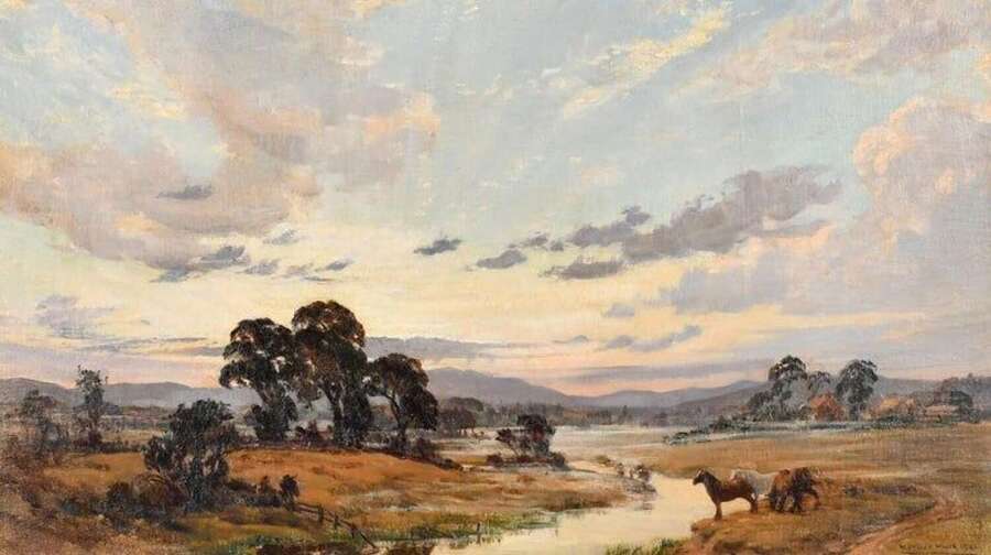 Ongley Miller, William (1883-1960) Sunset and Rising Mist on the Cheshire Plain