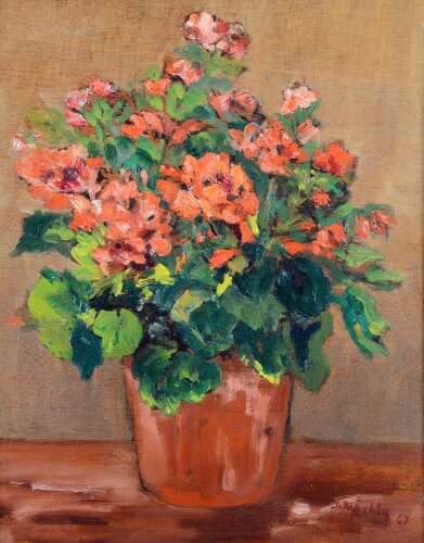 Méchin, Jacques (1890-1969) Geraniums in a Plant Pot