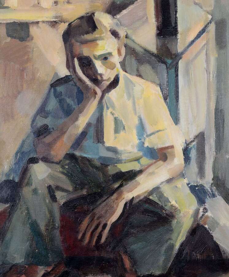French School (Mid 20th Century) Young Man in an Interior